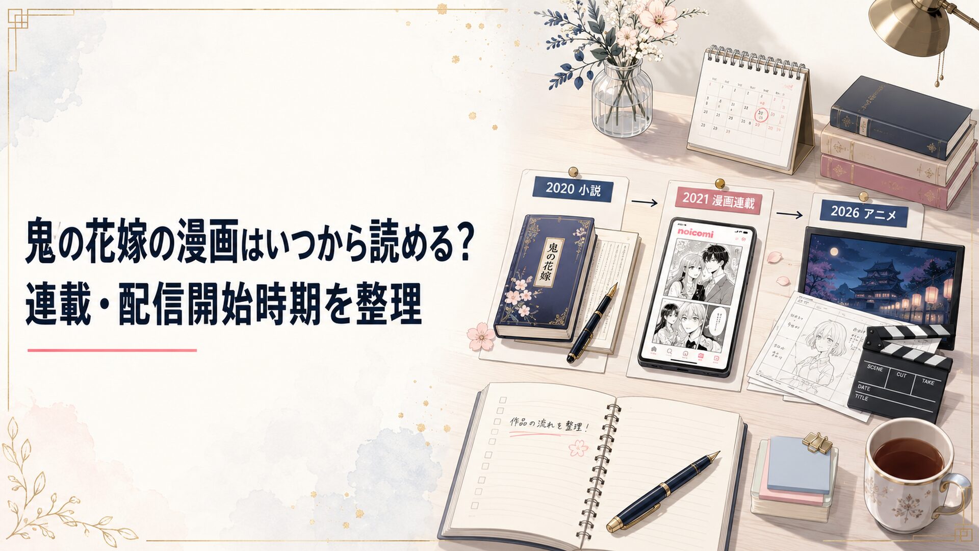 2020年の原作小説、2021年のnoicomi漫画連載、2026年のアニメ化を時系列で整理する机