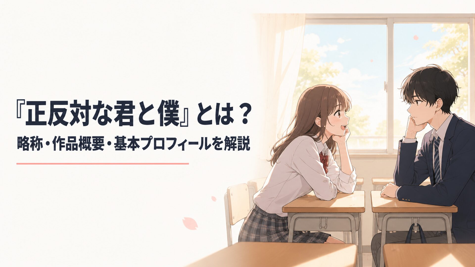 明るく社交的な女子高校生と物静かな男子高校生が放課後の教室で向き合う青春ラブコメディの構図