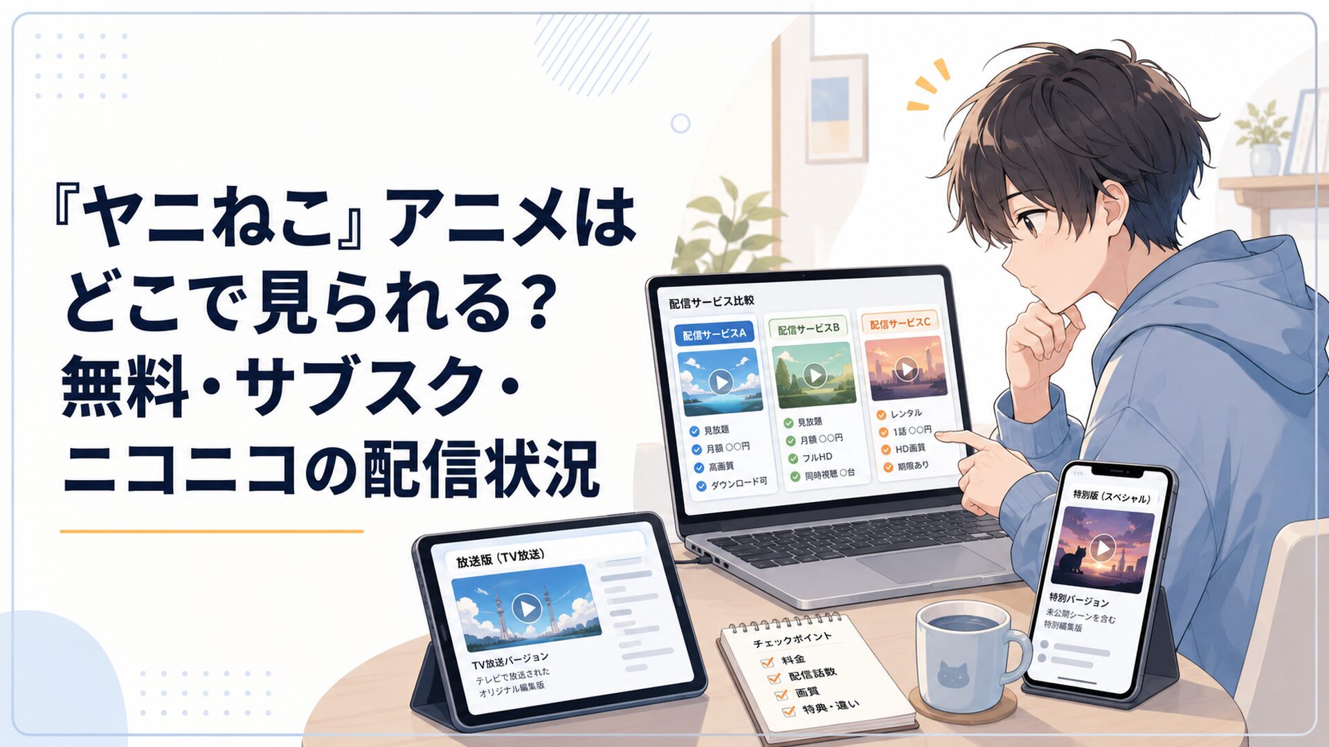 テレビ放送版と邪竜解放版を表示した複数の動画配信サービスを比較するアニメファン
