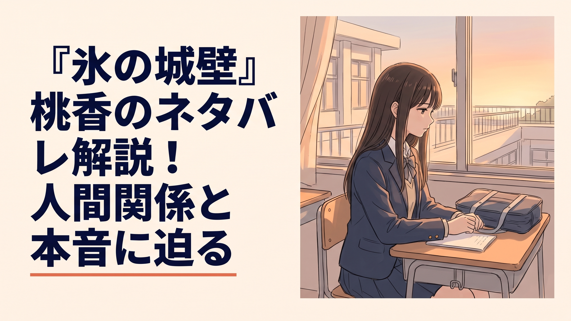 放課後の高校の廊下で黒髪ロングの少女が窓の外を見つめる青春漫画風イラスト。窓から差し込む夕日が横顔を照らし、華やかな外見とは対照的な孤独と切なさが漂う
